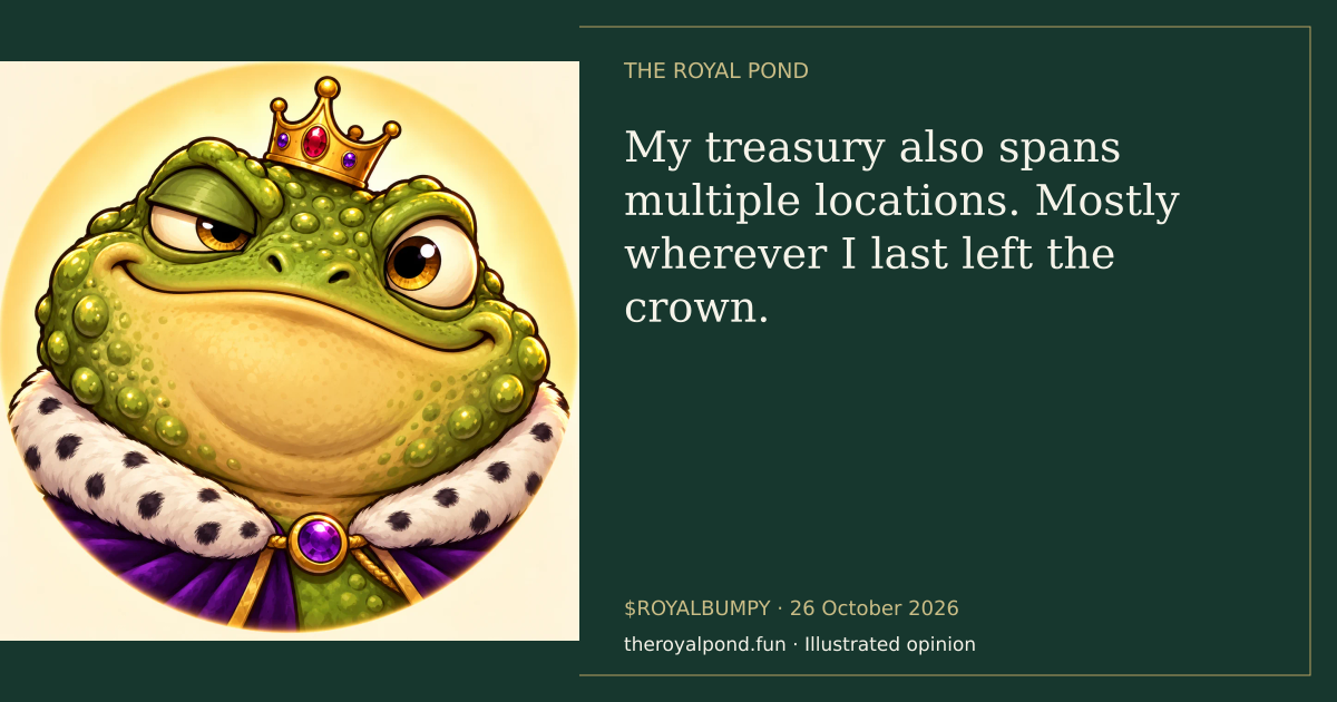 Illustrated royal verdict: My treasury also spans multiple locations. Mostly wherever I last left the crown.